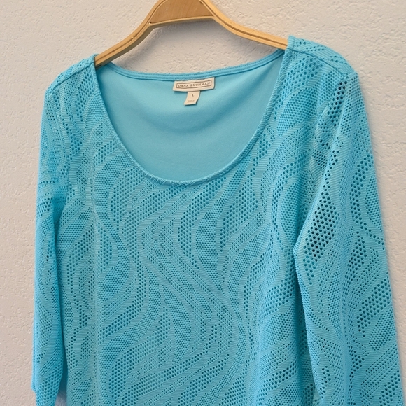 Dana Buchman Teal Mesh Overlay Midi Dress Large - Picture 4 of 6